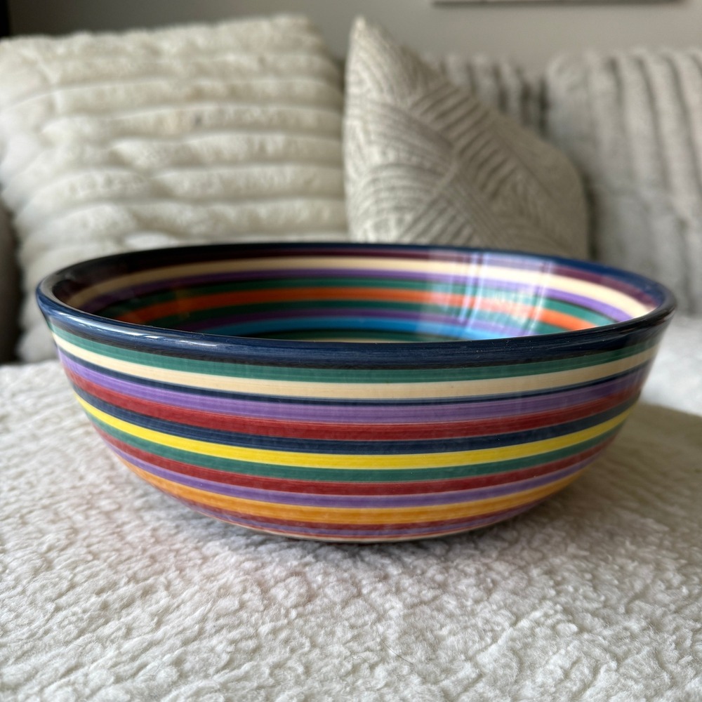 Tabletops Lifestyles Havana Serving Bowl Hand Painted Rainbow Stripe Ceramic